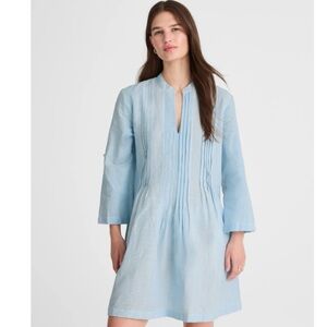 Madewell Pleated Splitneck Mini Shirtdress in Stripe Blue Linen Blend Size S NWT